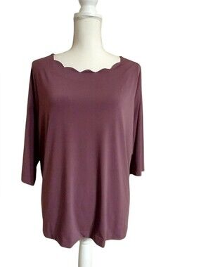 Christopher & Banks Mauve Scalloped Neck Top